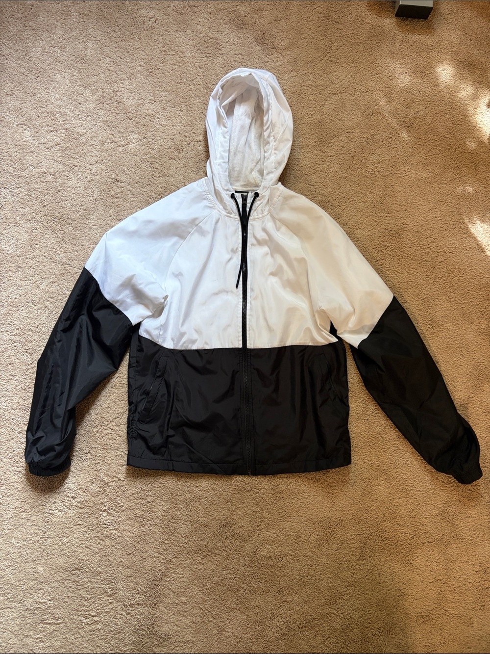 Russell Athletic White and Black Mesh-Lined Hooded Jacket